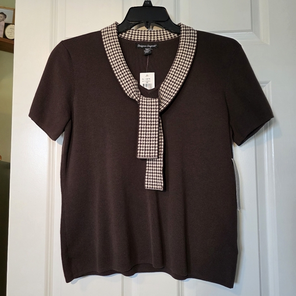 Designers Originals Chocolate Brown Sweater with Houndstooth Collar NWT PXL - Picture 11 of 11